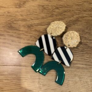 Striped Black and White with Green Earrings
